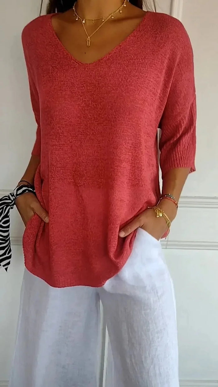 Chiara | Women's Cozy V-Neck Knit Sweater