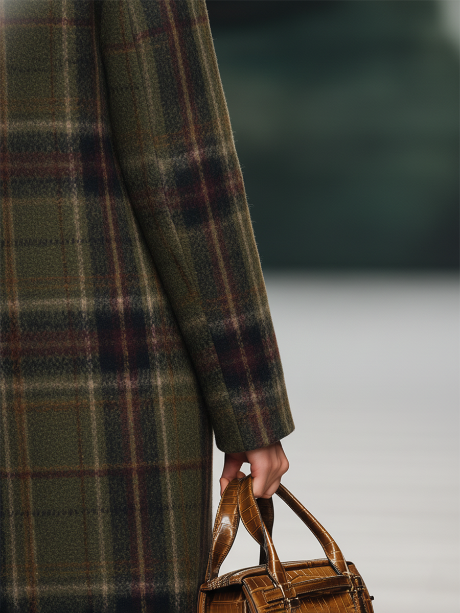 Classic Plaid Long Wool Coat