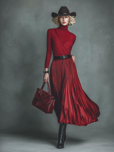 Chic Two-Piece Maxi Dress Set with Pleated Hem and Faux Neckline