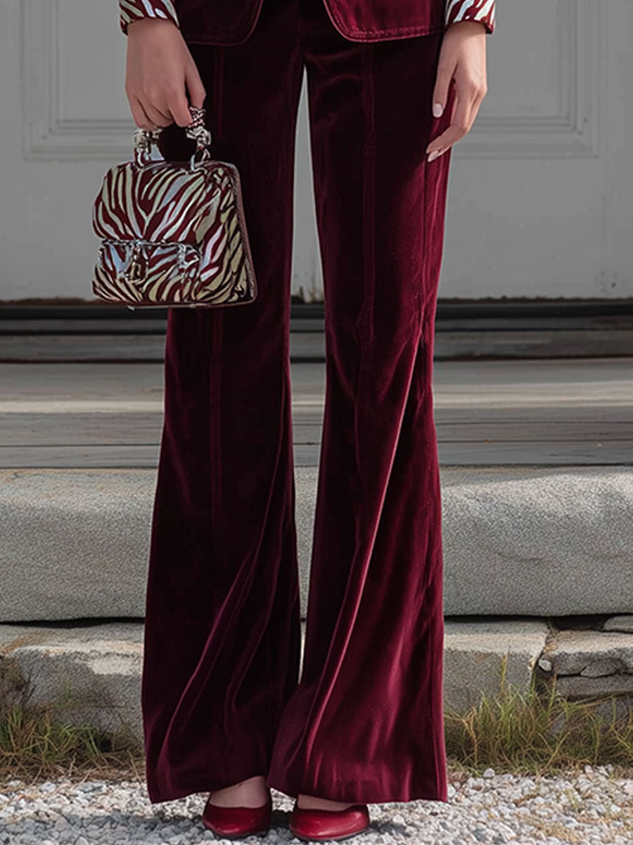 Vintage Zebra Print Red Velvet Lapel Set