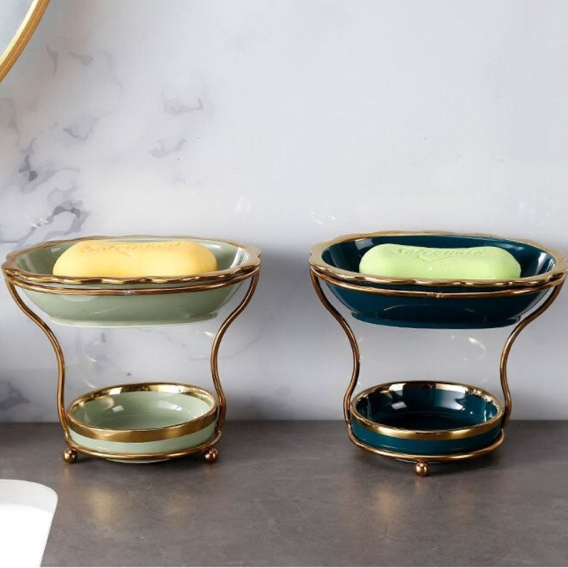 LuxeDish | Sophisticated Ceramic Soap Dish with Elevated Draining Rack for the Bathroom - Premium Soap Holder