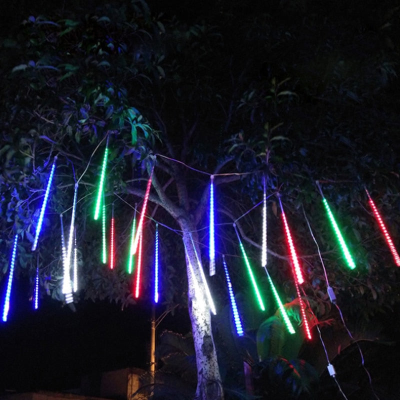 Illuminated Meteor Icicles with Cascading Snow Effect