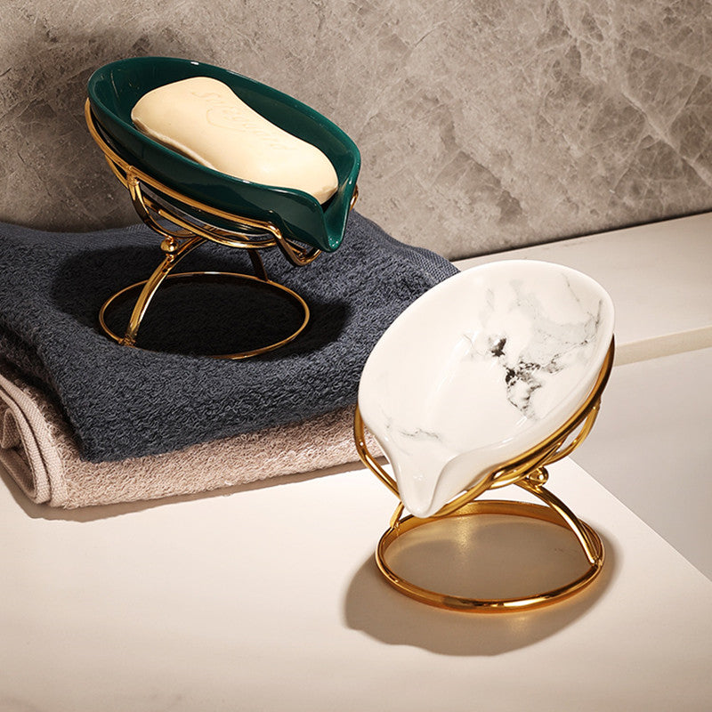 LuxeSuds | Elegant Leaf-Shaped Marbled Soap Dish