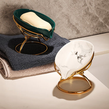 LuxeSuds | Elegant Leaf-Shaped Marbled Soap Dish