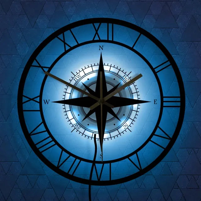Nautische Wanduhr mit Kompass-Design – Maritime Eleganz für Ihr Zuhause