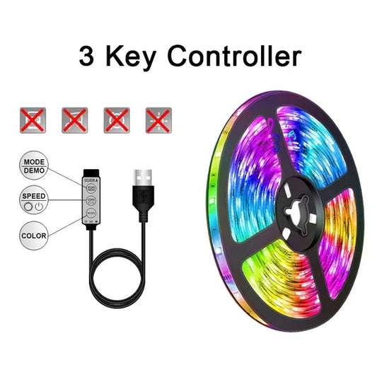 RGB LED USB Strip Lights - Color-Changing Illumination for Home Decor and TV Backlighting