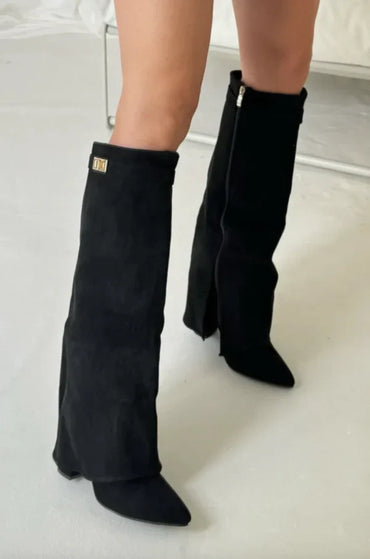 Elegant Women's Ankle Boots with Block Heel and Buckle - Available in Suede or Leather