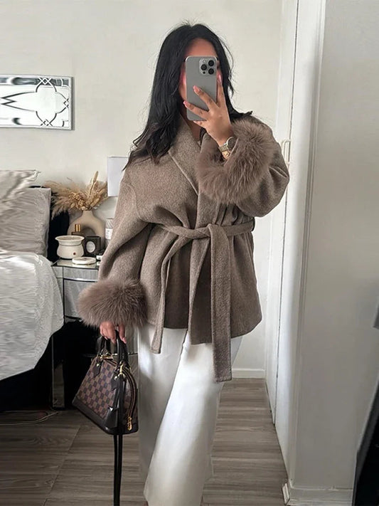 Chic Women's Lace-Up Winter Coat – Stylish and Elegant, Available in Multiple Sizes