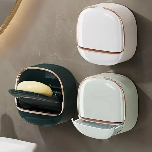 SoapShell | Contemporary Soap Dish with Lid and Drip Tray - Elegant Bathroom Soap Holder