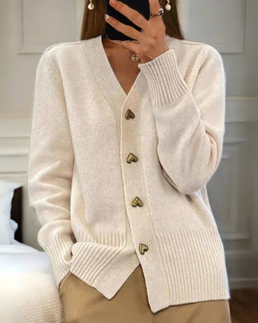 Autumn Cardigan for Women with Heart-Shaped Buttons