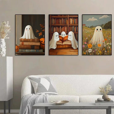 Halloween Wall Art Set featuring Pumpkins, Ghosts, and Cats — Autumn Home Decor