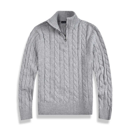 Men's Jumper with Half Zip and Cable Pattern
