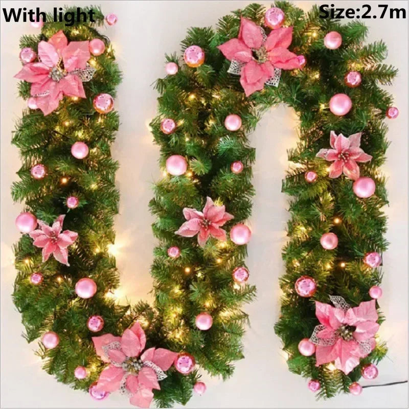 Illuminated Rattan Christmas Garland for Stairs and Fireplace Decor