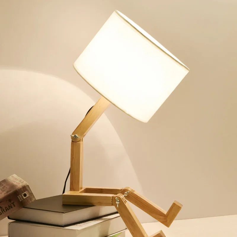 RutanFlex Wooden Table Lamp with Integrated Book Holders