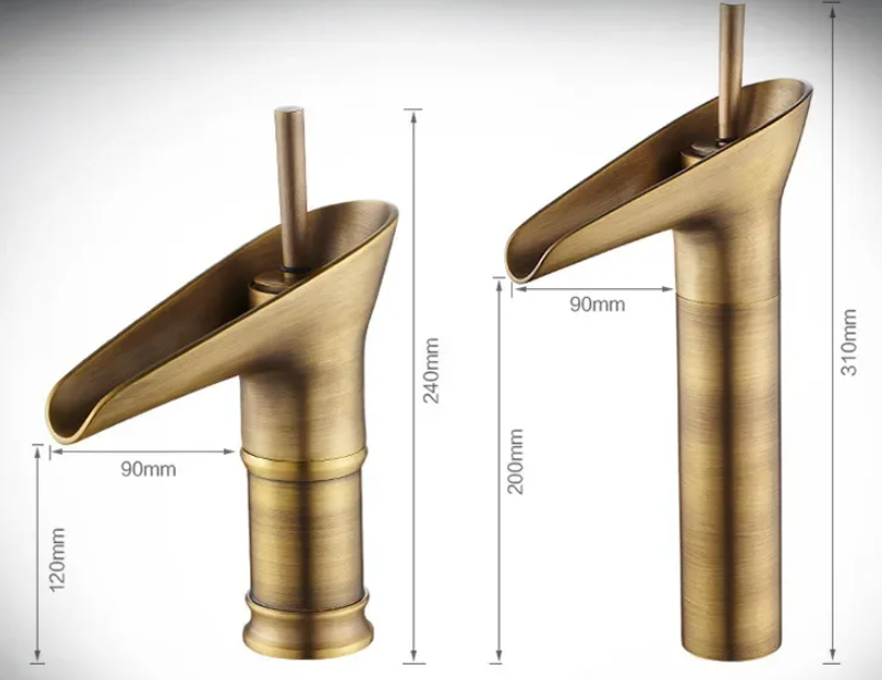 Cascade Antique Brass Basin Mixer Tap - Vintage Waterfall Bathroom Faucet