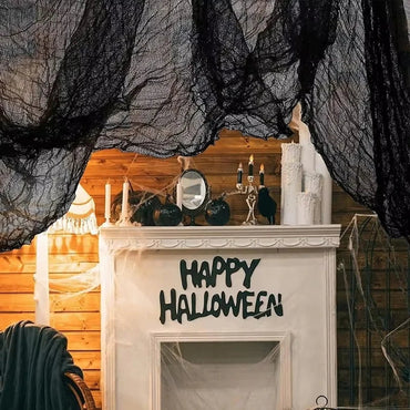 Halloween Black Gauze Hanging Decoration – Ideal for Walls, Fireplaces, and Doors