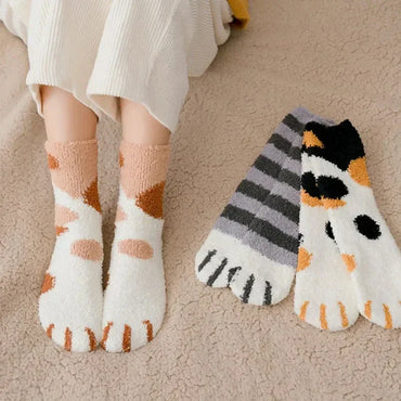 Women's Super Soft Cotton Cat Paw Socks – Ideal for Winter, Size EU 35-42
