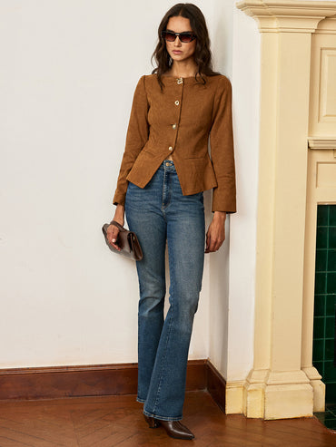 Amyra | Fitted Suede Jacket with Metal Buttons