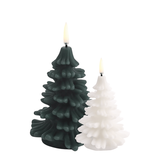 Elegant Green and White LED Candle Set with Tree Design - Safe and Stylish