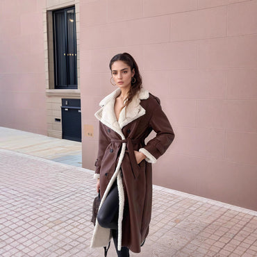 Women's Tailored Long Coat with Cozy Plush Lining and Stylish Wide Lapels – Versatile Winter Outerwear for Formal and Casual Occasions