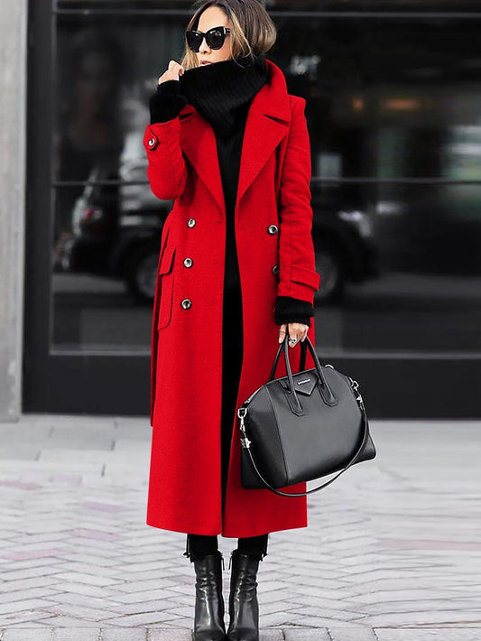 Women's Full-Length Tailored Wool Coat – Double-Breasted Winter Outerwear