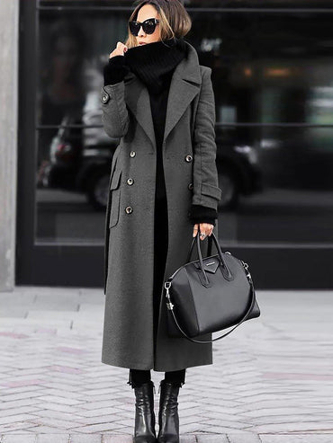 Women's Full-Length Tailored Wool Coat – Double-Breasted Winter Outerwear
