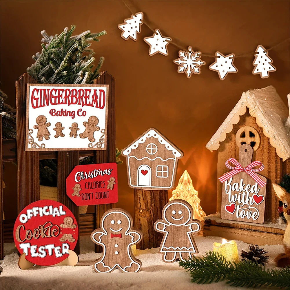 12-Piece Rustic Wooden Christmas Ornament Set – Perfect for Wall and Tray Home Decor