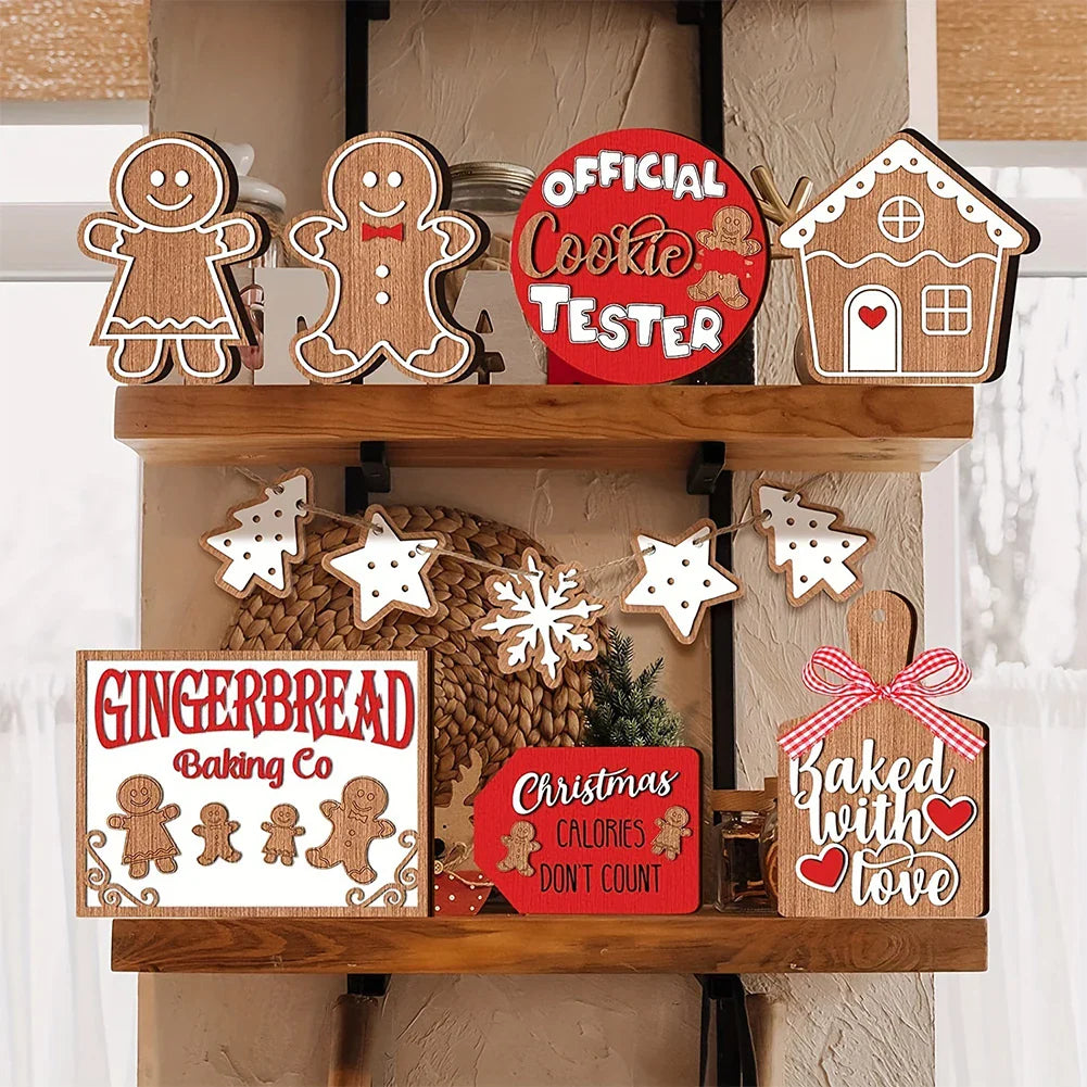 12-Piece Rustic Wooden Christmas Ornament Set – Perfect for Wall and Tray Home Decor