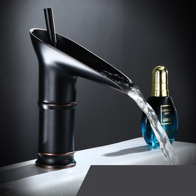 Cascade Antique Brass Basin Mixer Tap - Vintage Waterfall Bathroom Faucet