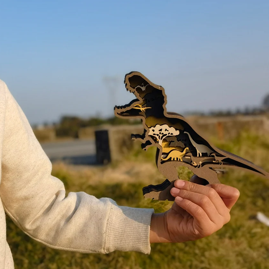 Intricately Engraved 3D Wooden Dinosaur Figurines