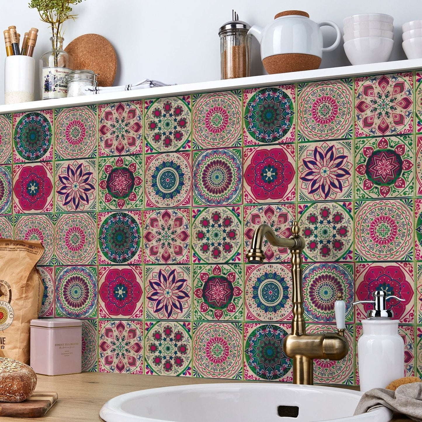 MandalaPatch | Set of 24 European-Style Peel & Stick Mandala Tile Stickers - Waterproof Vinyl for Walls & Floors