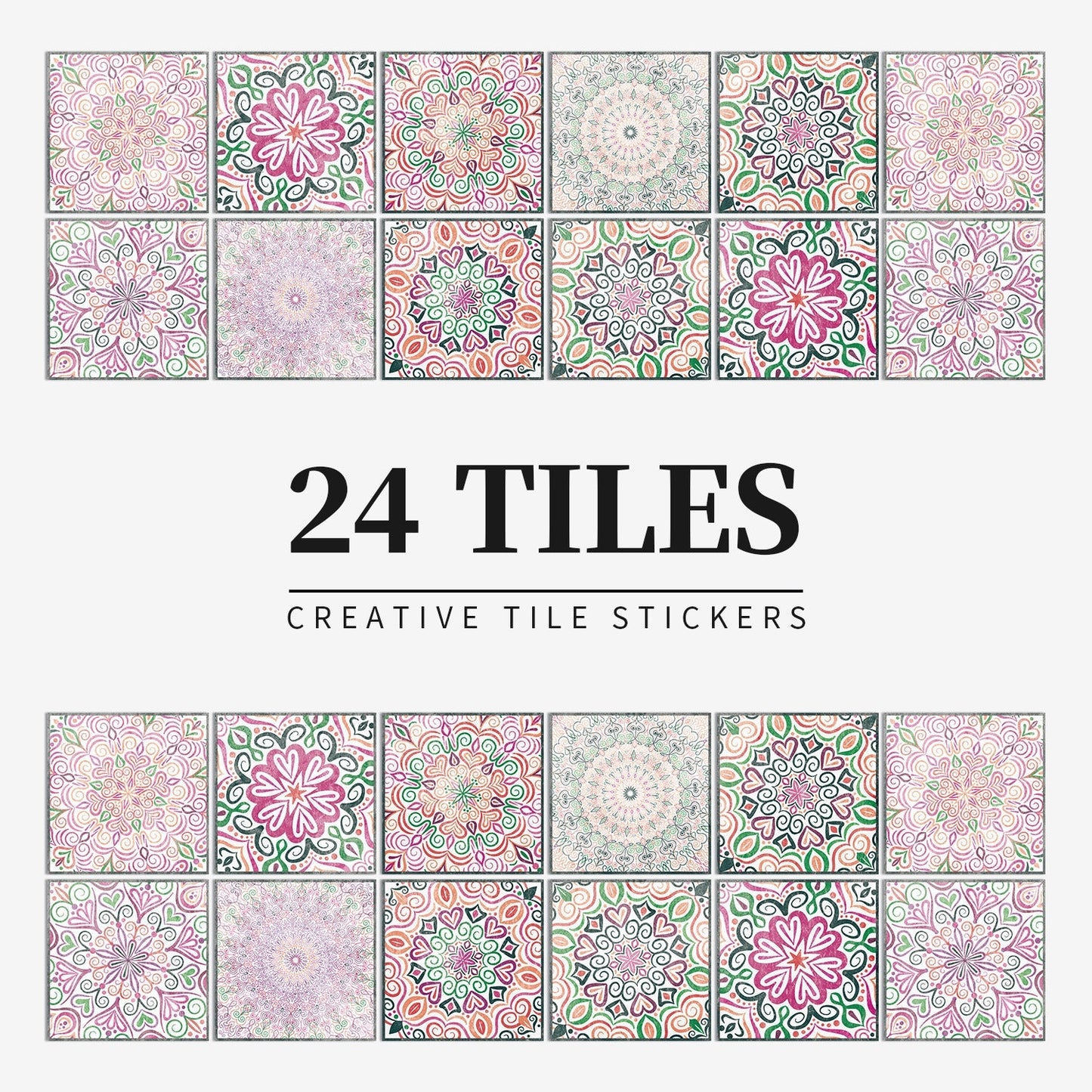 MandalaPatch | Set of 24 European-Style Peel & Stick Mandala Tile Stickers - Waterproof Vinyl for Walls & Floors