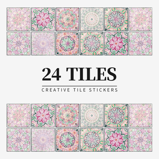 MandalaPatch | Set of 24 European-Style Peel & Stick Mandala Tile Stickers - Waterproof Vinyl for Walls & Floors