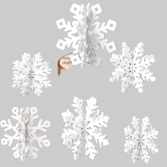 White Wooden Snowflake Table Decor - Set of 6