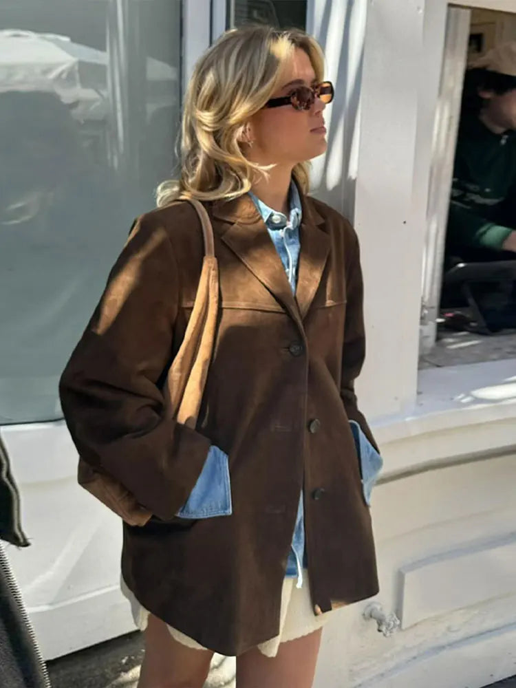 Maribel Retro Suede Blazer Coat