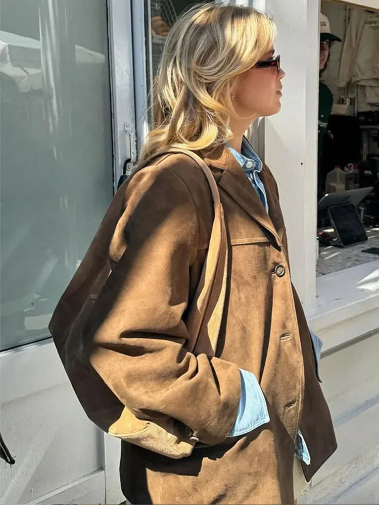 Maribel Retro Suede Blazer Coat