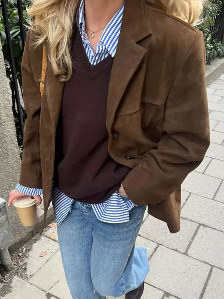 Maribel Retro Suede Blazer Coat