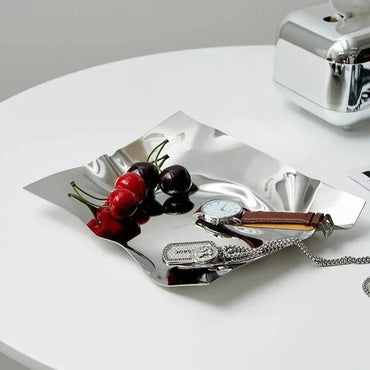 GlimmerPlate | Unique Stainless Steel Decorative Tray - Chic Storage Solution for Contemporary Home Decor