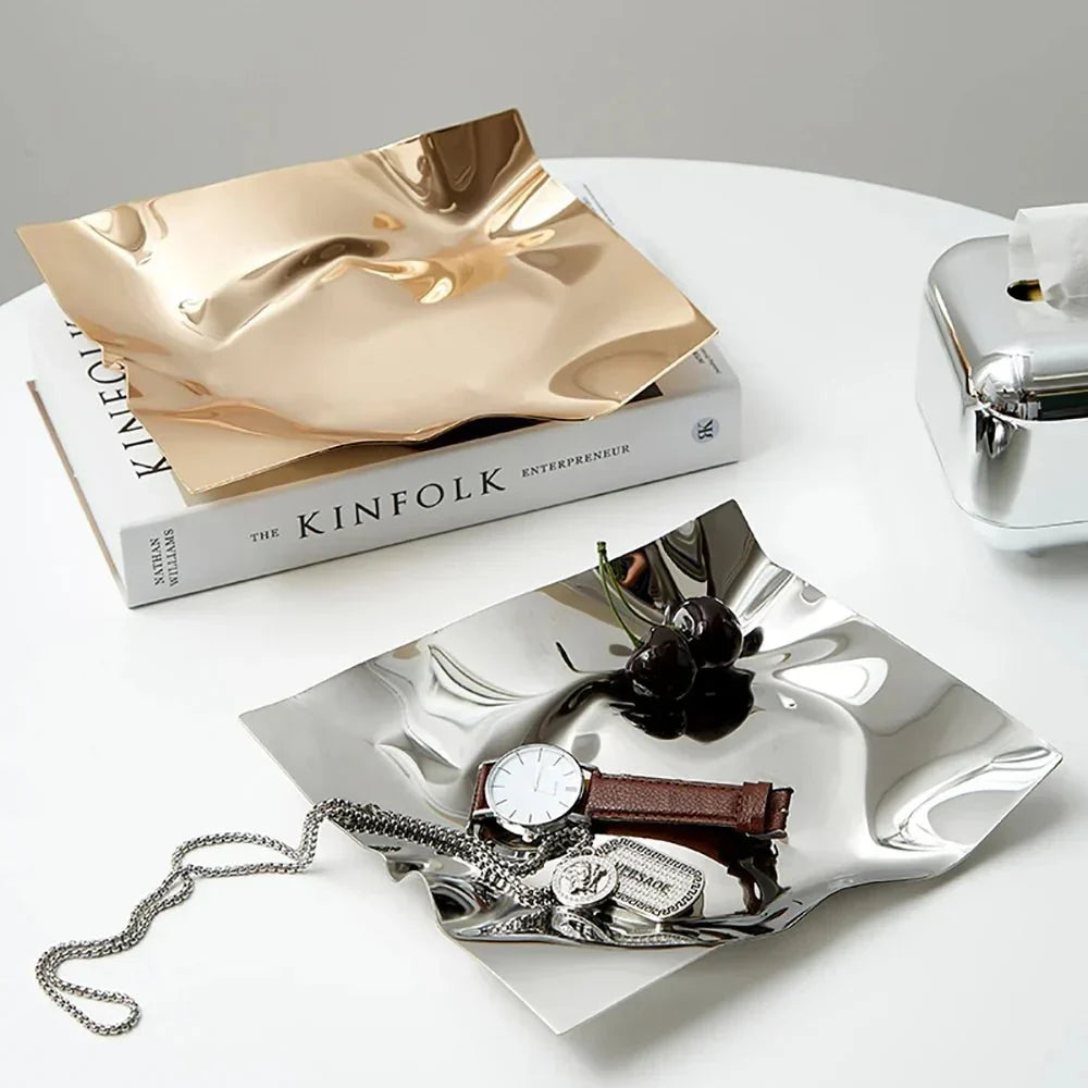 GlimmerPlate | Unique Stainless Steel Decorative Tray - Chic Storage Solution for Contemporary Home Decor