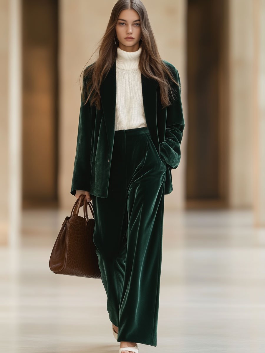 Vintage-Inspired Loose Velvet Blazer with Pockets - Ships in 24 Hours