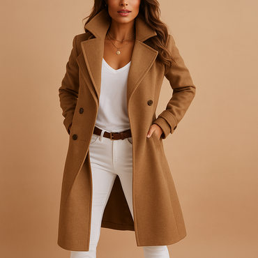 Chic Long Women's Coat with Button Detail and Timeless Collar