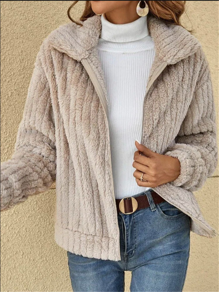 Lou | Striped Thick Fleece Zip-Up Jacket