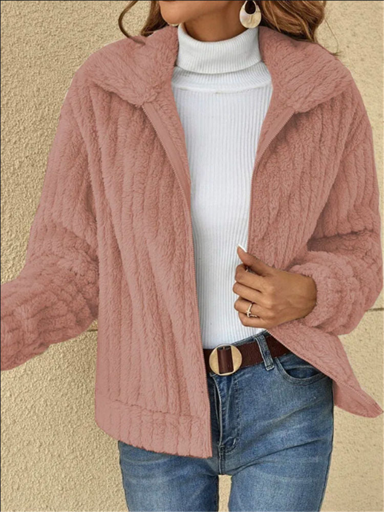Lou | Striped Thick Fleece Zip-Up Jacket