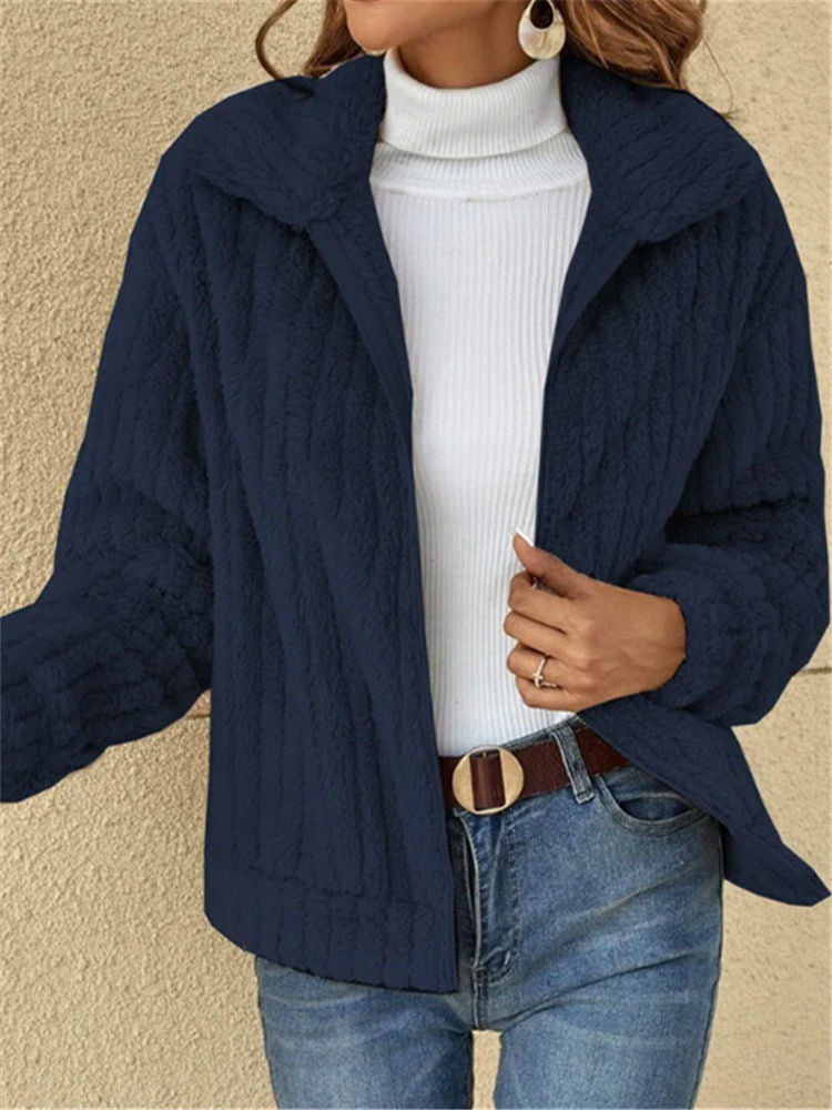 Lou | Striped Thick Fleece Zip-Up Jacket