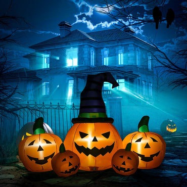 Large LED Inflatable Halloween Pumpkins with Witch Hat - 180 cm Garden Decoration