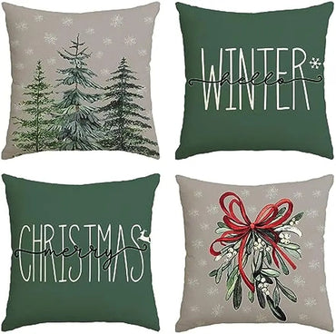 Festive Christmas Cushion Cover Featuring Tree and Gift Design