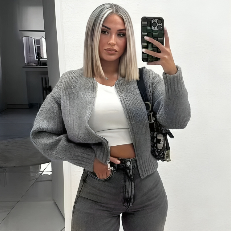 Plus Size Women's Knit Zip-Up Cardigan