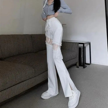 Natalia | Stylish Punk-Inspired Flared Pants with Lace Accents