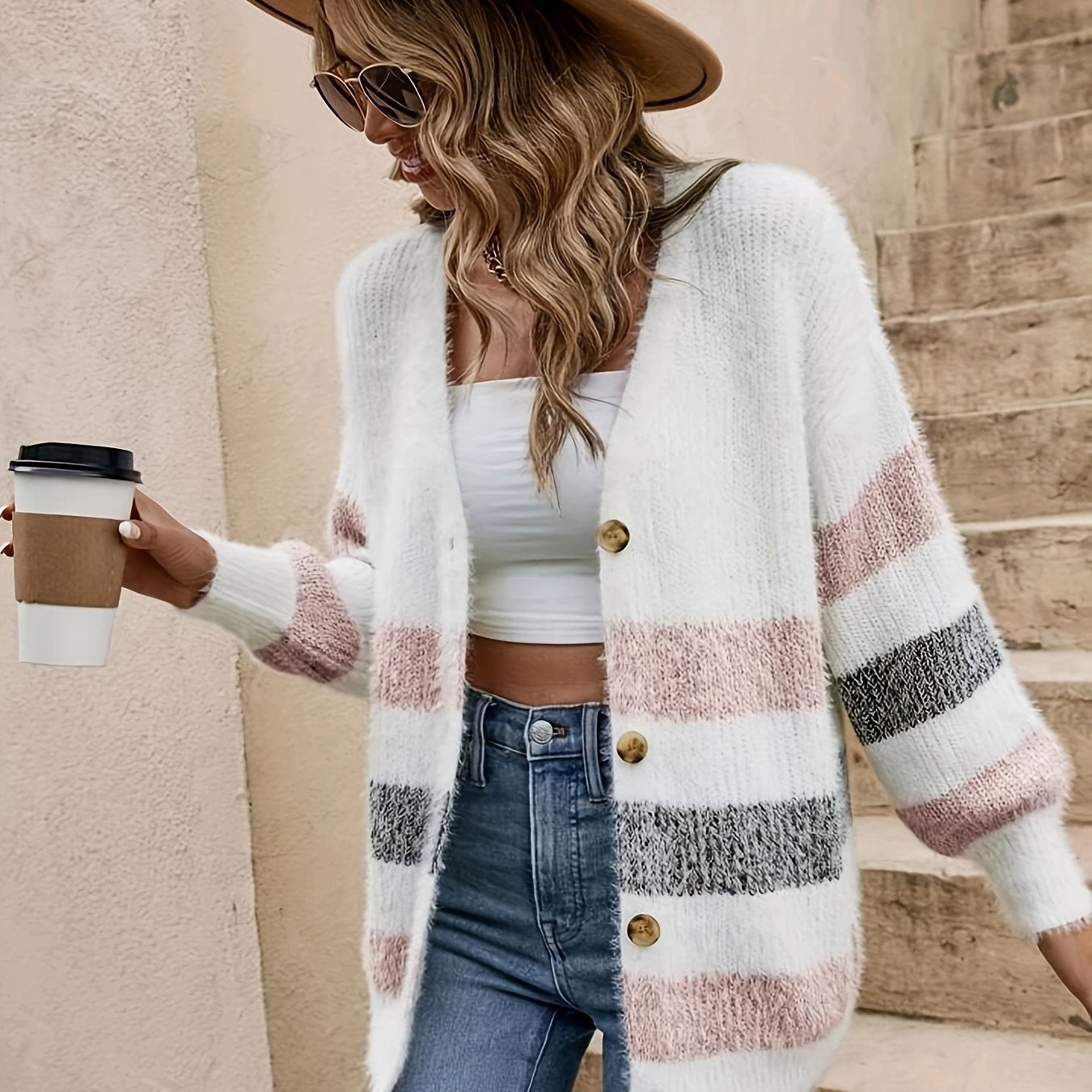 Nina | Color Block V-Neck Knit Cardigan