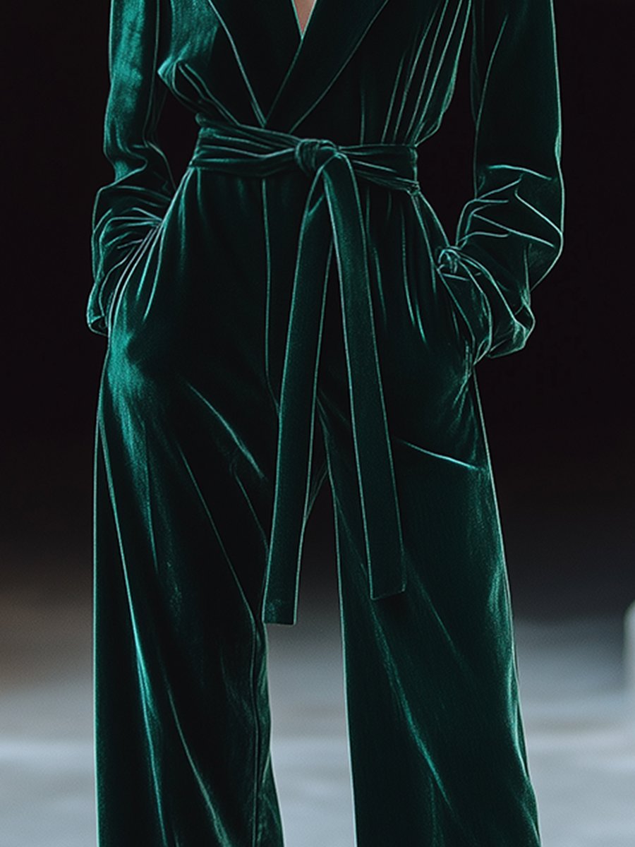 Fast Shipping: Vintage-Inspired Velvet Jumpsuit with Collar